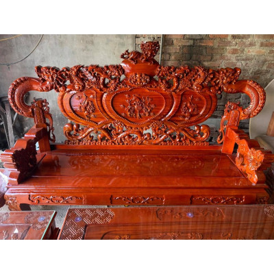 bộ bàn ghế nghê rồng gỗ xà cừ tay 12