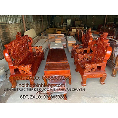 bộ bàn ghế nghê rồng gỗ xà cừ tay 12