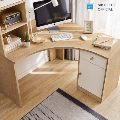 Bàn Gỗ Góc Tường Chữ L Phối Kệ Sách Hiện Đại Thương Hiệu SIB Decor BLV95