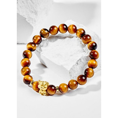 Vòng Tay Phong Thủy Đá Mắt Hổ Vàng Nâu Phối Charm Tuổi Dần Bạc Mạ Vàng 24K (8mm) Mệnh Thổ, Kim Ngọc Quý Gemstones