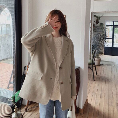 Áo khoác blazer dạ nữ màu xanh lá phong cách ulzzang Hàn Quốc