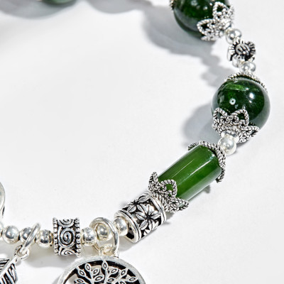 Vòng tay đá diopside phối charm bạc (10mm) Ngọc Quý Gemstones