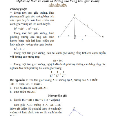 BÀI TOÁN QUA CÁC KÌ THI HỌC SINH GIỎI VÀ LUYỆN THI VÀO LỚP 10 CHUYÊN HÌNH HỌC 9_KV