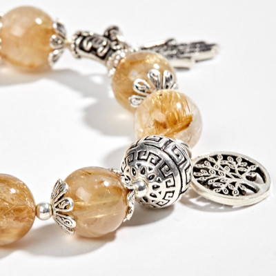 Vòng Thạch Anh Tóc Vàng Phối Charm Túi Tiền Bạc (11mm) Ngọc Quý Gemstones