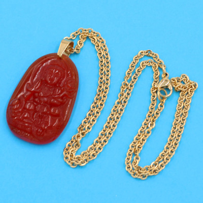 Dây chuyền mặt Phổ Hiền Bồ Tát - thạch anh đỏ 3.6cm DIVTOB2 - dây inox - tuổi Thìn, Tỵ