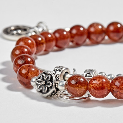 Vòng 2 Line Thạch Anh Tóc Đỏ Phối Charm Bạc 6mm Ngọc Quý Gemstones