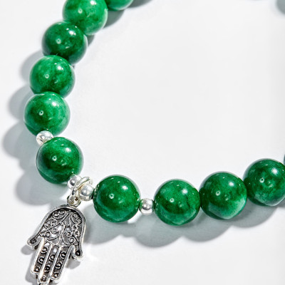 Vòng tay đá thiên nhiên phối bàn tay hamsa bạc size hạt 8mm - Ngọc Quý Gemstones