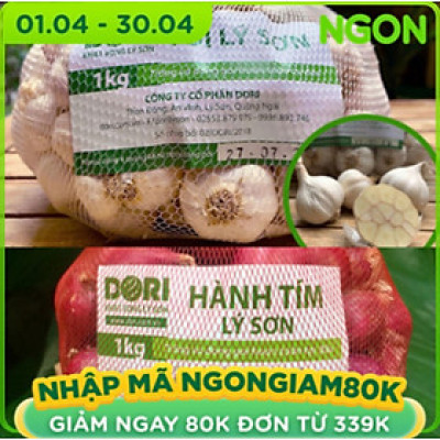Combo#1 hành tím Lý Sơn 1kg + 1kg tỏi Lý Sơn Dori (Tỏi loại 1) trồng tại đảo Lý Sơn, cam kết xuất xứ Lý Sơn