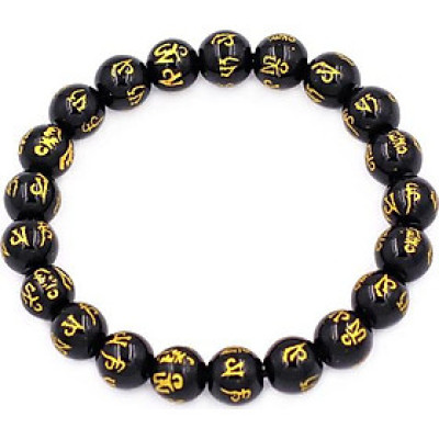 Chuỗi tay đá thạch anh đen phật chú khắc Lục Tự Kim Ngôn 8 ly 21 hạt - hợp mệnh Thủy, mệnh Mộc