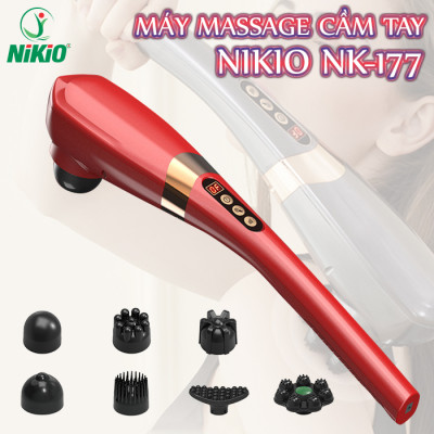 Máy Massage Cầm Tay Nikio NK-177 - Không Dây Pin Sạc, 7 Đầu Mát Xa Độc Đáo, 5 Chế Độ, 6 Tốc Độ Matxa, Hỗ Trợ Giảm Đau Cơ, Cứng Khớp, Thư Giãn Toàn Thân - Tay Cầm Dài Dễ Thao Tác