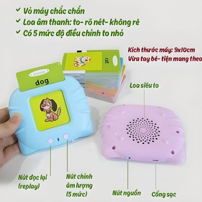 Máy đọc thẻ song ngữ Việt - Anh Flashcard 112 thẻ 224 từ vựng. Cổng sạc usb không sóng, đồ chơi thông minh cho trẻ em