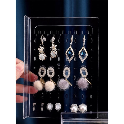 Hộp 3 khay treo trang sức khuyên tai mica trong suốt (khay trong và khay đen giao ngẫu nhiên)