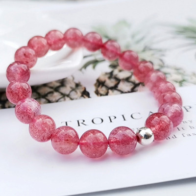 Vòng đôi đá thạch anh dâu phối charm lá bạc mệnh hỏa, thổ - Ngọc Quý Gemstones