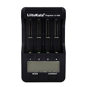 Bộ sạc pin thông minh LiitoKala Lii-500 có 4 khe cắm pin Màn hình LCD cho Ni-MH Ni-Cd Li-ion - Đen - Phích cắm của Vương quốc Anh