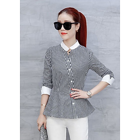 Áo Kiểu Sọc Caro Peplum