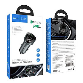 Tẩu sạc nhanh 20W trên xe hơi ô tô HOCO Z42 PD QC 3.0 Dành cho điện thoại iPhone iP Samsung Oppo cốc củ cóc sạc oto  - Hàng chính hãng