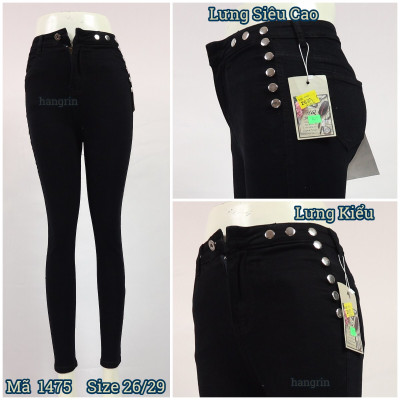 Quần Jean Nữ Lưng Cao Màu Đen Tuyền Lưng Kiểu  Size 26 -29