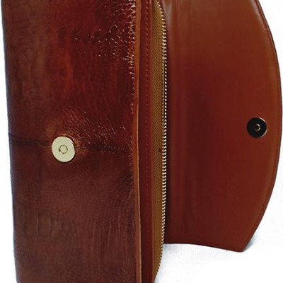 Túi đeo da đà điểu Huy Hoàng da chân màu nâu đỏ HT6417