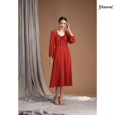 Đầm rút dây ở cổ màu gạch M012210029