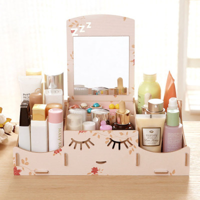 Khay để mỹ phẩm và đồ trang sức có gương smiley 17 - Màu Ngẫu Nhiên