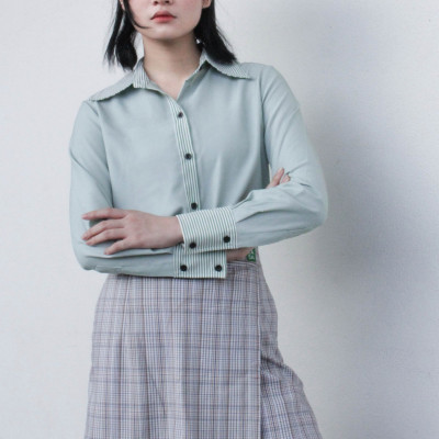 Chân váy vạt đắp xếp ly caro