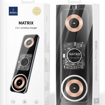 DOCK SẠC KHÔNG DÂY TRONG SUỐT WIWU MATRIX 3IN1 WI-W010 TƯƠNG THÍCH VỚI TẤT CẢ CÁC THIẾT BỊ SẠC KHÔNG DÂY, THIẾT KẾ TRONG SUỐT, CHẤT LIỆU CAO CẤP - HÀNG CHÍNH HÃNG