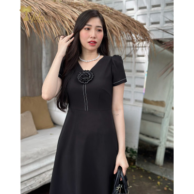 Váy đầm công sở TIFALU LD403 - Đầm trung niên dáng xòe thanh lịch