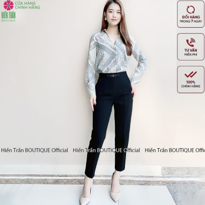 Quần baggy nữ phối khuyên dây da Hiền Trần BOUTIQUE chất liệu Umi co giãn cao cấp