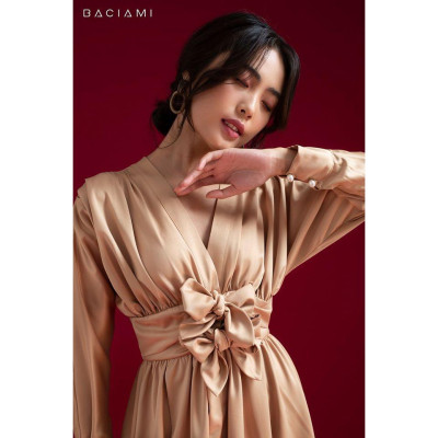 Baciami-Đầm Xòe Nơ Eo Tay Phồng
