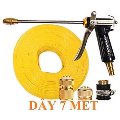 Bộ dây vòi xịt nước rửa xe, tưới cây đa năng, tăng áp 3 lần, loại 7m, 10m 206318 đầu đồng,cút đồng