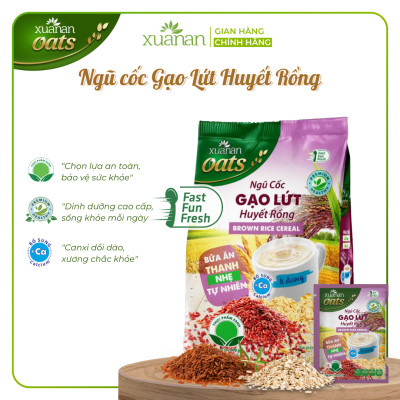 Ngũ Cốc Gạo Lứt Huyết Rồng Xuân An [ít đường] Túi 400G {25g*16 gói}(Tặng Kèm 1 Túi Yến Mạch 150G)