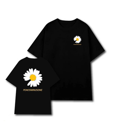 Áo Thun Nữ 100% Cotton Màu Đen In Hoa Cúc Trắng