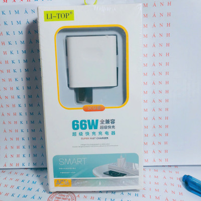 Củ sạc nhanh LI-TOP AC16 66W, đạt chứng nhận 3C tiêu chuẩn quốc gia, cho dùng thử 30 ngày bảo hành hàng chính hãng 12 tháng