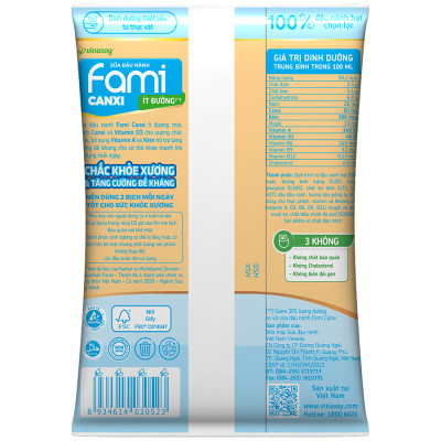 Thùng Sữa đậu nành Vinasoy Fami Canxi ít đường (200ml x 40 bịch)