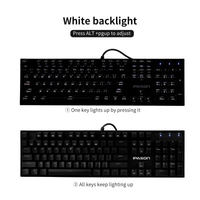 Bàn phím cơ IPASON chơi game kim loại 104 phím Màu xanh lam có đèn nền Rollover N-key dành cho văn phòng và trò chơi