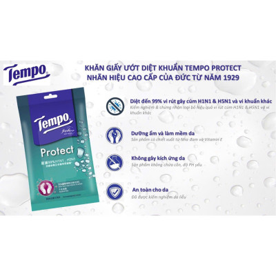 [LỐC 6 GÓI] Khăn ướt Mini Tempo Protect Ngăn Ngừa Vi Khuẩn cao cấp - Diệt khuẩn 99% - Thương hiệu Đức