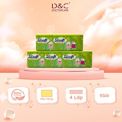 Combo 5 Giấy ăn Slisoft Vàng x 450 tờ Đa Năng, Khăn Giấy Rút Không Chất Tẩy Trắng An Toàn Cho Cả Gia Đình