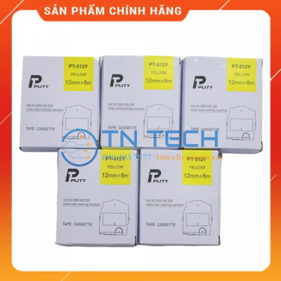 Nhãn in MAX PT-512Y - Chữ đen nền vàng 12MM x 8M - Dùng cho máy in ống MAX [Hàng nhập khẩu]