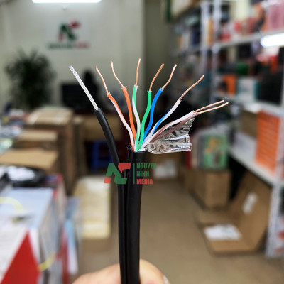 Cáp Mạng Ngoài Trời HIDEKI Cat5e 8 Lõi Đồng, Có Sợi Thép Chịu Lực, Vỏ HDPE Siêu Bền -Hàng Chính Hãng