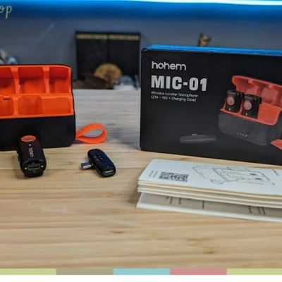 Hohem MIC-01 - Micro Cài Áo Không Dây 2.4GHz, Khử Tiếng Ồn DSP Sử Dụng Cho Điện Thoại, Pin 20 Giờ, Hỗ Trợ Thẻ Nhớ, Phạm Vi Thu 100m- Hàng chính hãng