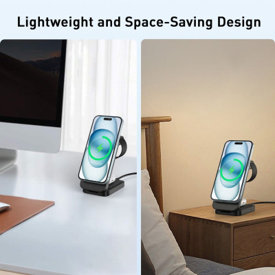 Đế sạc Choetech T611 nhanh Mag-safe 3 in 1 xếp gọn 15W (Hàng chính hãng)