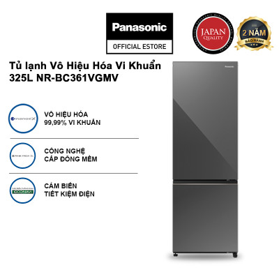 Tủ lạnh Panasonic Vô Hiệu Hóa Vi Khuẩn 325L NR-BC361VGMV Thiết Kế Mặt Gương - Cấp Đông Mềm - Ngăn Đá Dưới - Hàng chính hãng
