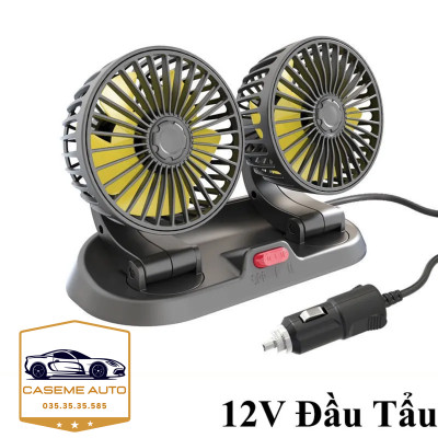 Quạt Đôi Ô Tô Xoay 360 Độ Gió Mạnh Kèm Bảng Số Điện Thoại Ô Tô, Quạt 12V - Hàng Nhập Khẩu