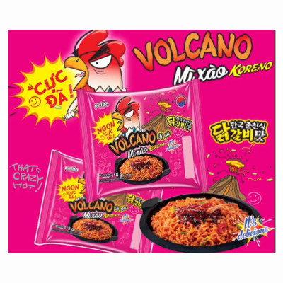 Thùng 24 Gói Mì Xào Koreno Vị Gà Volcano 118g