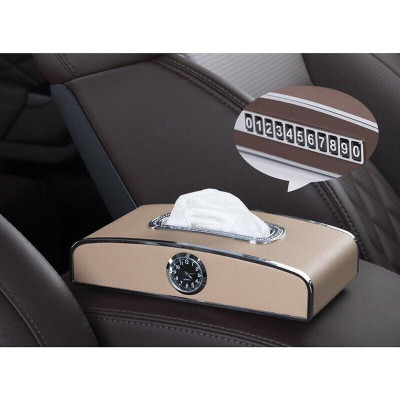 Hộp Đựng Khăn Giấy Trên ô Tô Có Đồng Hồ Và Bảng Sđt Cao Cấp (Kèm Video thực tế)