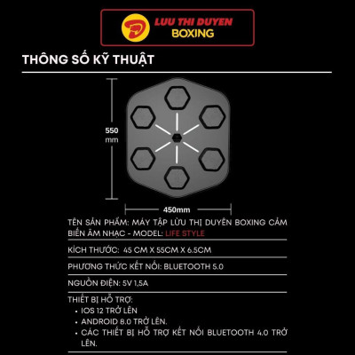 Máy đấm boxing theo nhạc Lừu Thị Duyên Boxing - Cảm biến âm nhạc - Phiên bản LIFE STYLE