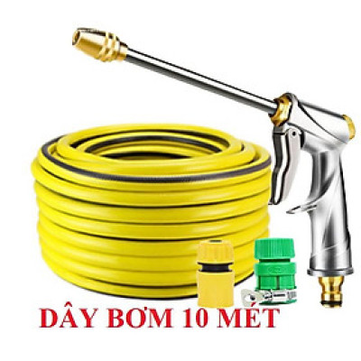 Vòi Xịt️Evoucher Bộ dây vòi xịt nước rửa xe, tưới cây , tăng áp 3 lần, loại 7m, 10m 206701-2 đầu đồng,cút, +  đai