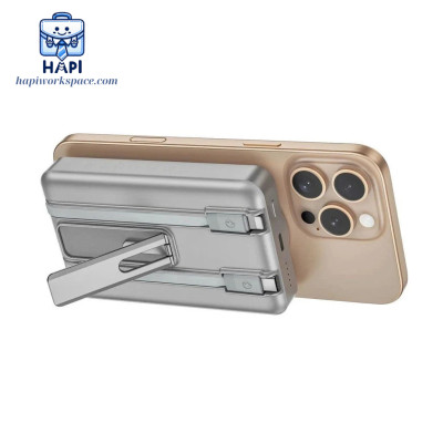 Sạc dự phòng hàng chính hãng WiWU Elite 5-in-1 Wi-P056: Tích hợp cáp C, L, sạc không dây từ tính kiêm giá đỡ