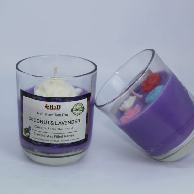 Nến Thơm, Tinh Dầu Coconut-Lavender, Nến Thư Giãn [Ly 300g], Đến Từ Shop R2D, Thành Phần Tự Nhiên, Lành Tính.