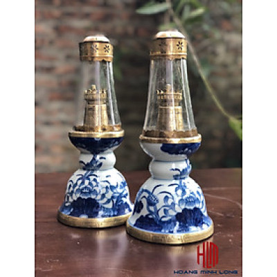 Đèn Tháp Bát Sen Xanh Men Rạn Đắp Nổi